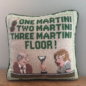 Small Needlepoint Martini Green Pillow  9”x9”